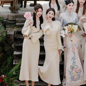 秋冬季 旗袍裙姐妹团高级感礼服女平时可穿长袖 中式 伴娘服2026新款