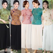 改良旗袍上衣2025年新款高端中国风复古唐装女两件套夏季茶服套装