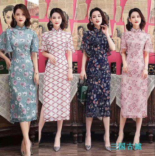 雪紡連衣裙女2019夏天新款闊太太35-45歲的複古流行改良旗袍裙子在類目 女裝/女士精品, 婚紗/旗袍/禮服, 旗袍中 - 來自Buy2taobao.com提供專業的淘寶代購服務