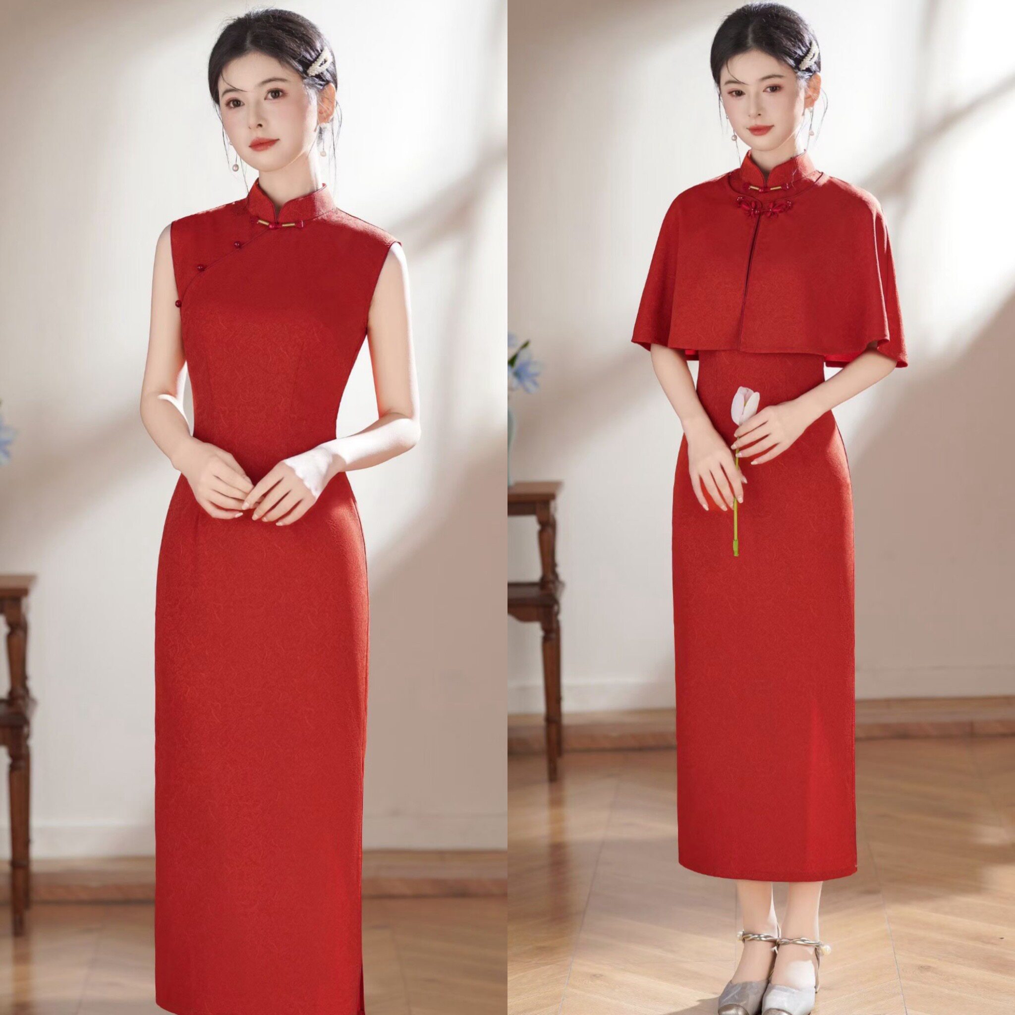 旗袍敬酒服新娘2026新款中式订婚套装红色小个子回门结婚礼服便装
