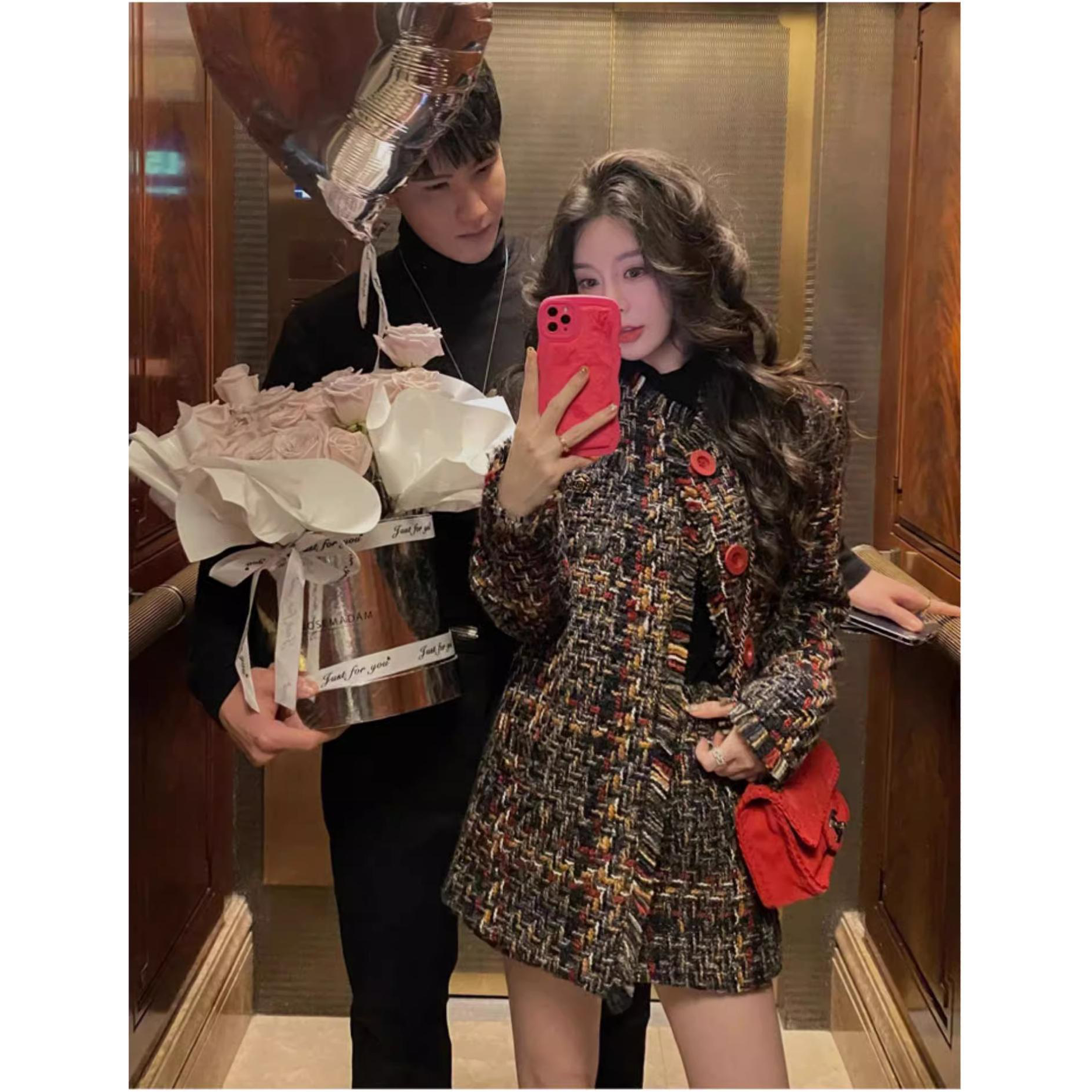 小香风编织粗花呢外套半裙两件套