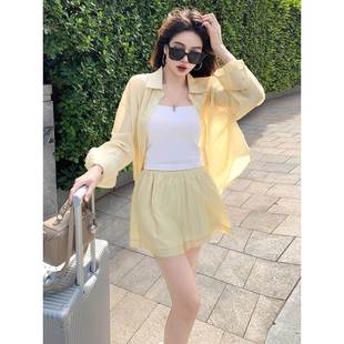 慵懒风防晒衬衫 欧洲站冰丝休闲运动套装 时尚 女2025新款 两件套 夏季