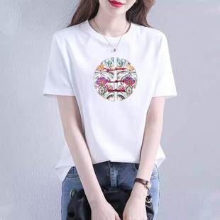 时尚 新中式 夏季 中国风短袖 洋气烫钻正肩圆领上衣潮 t恤女2025新款