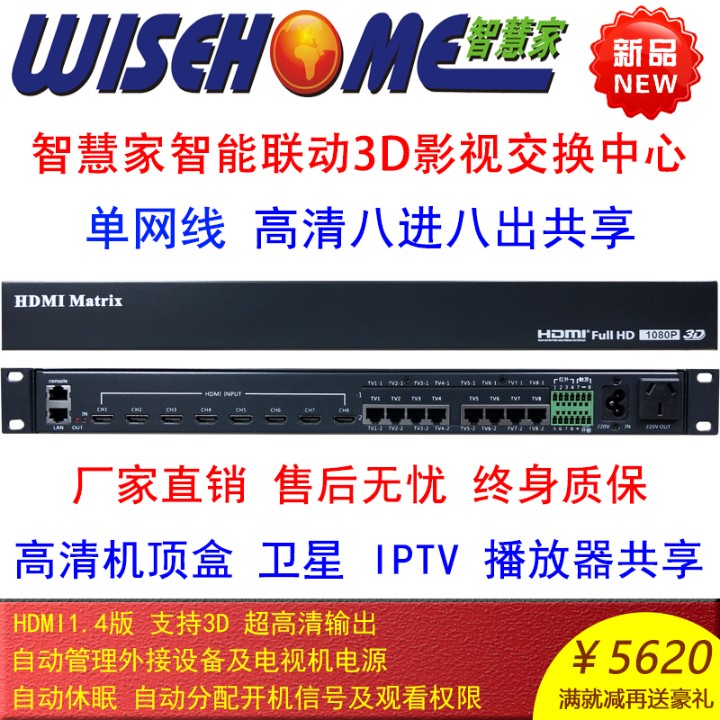 智慧家HDMI808-1UTP单网线高清智能影视交换机顶盒共享器视频矩阵