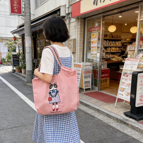 Kusuguru正品刺绣单肩购物袋防水