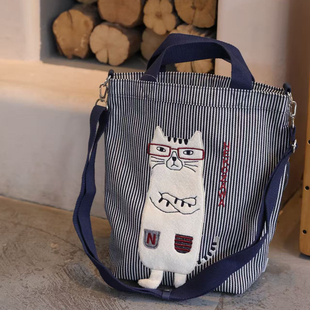 牛仔布斜挎包竖条手提袋A4单肩包 袋太贴心出口日本正品 细致 分装