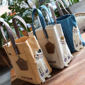 带隔层 出口日本多用途女手提包妈咪包手拎包萌猫布艺 方便分装