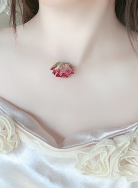 小王子的玫瑰花原创设计真花隐形项链玫瑰花 真花项链 隐形锁骨链