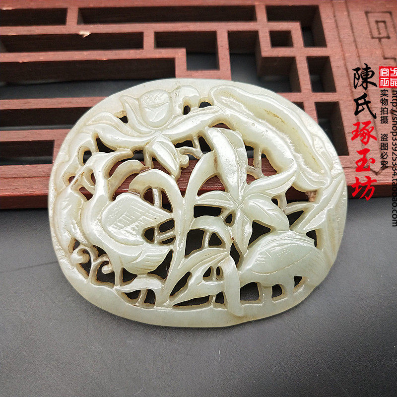 和田玉古玩玉器仙鹤毛衣链玉佩