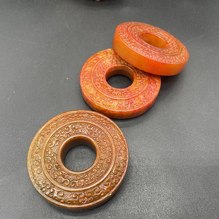 古玩玉器岫玉祥云纹玉佩茶置摆件把玩件双面平安扣玉挂饰挂件饰品