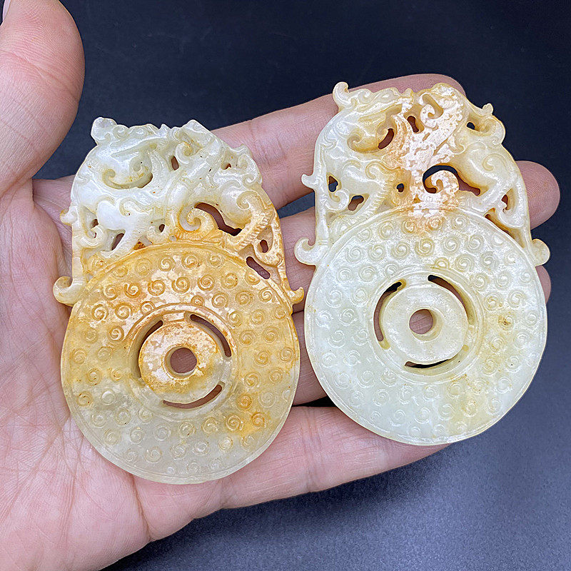 岫玉玉佩腰佩玉吊坠龙凤玉牌子蝌蚪纹玉璧腰挂古风汉服腰坠古玩玉 - 实物图