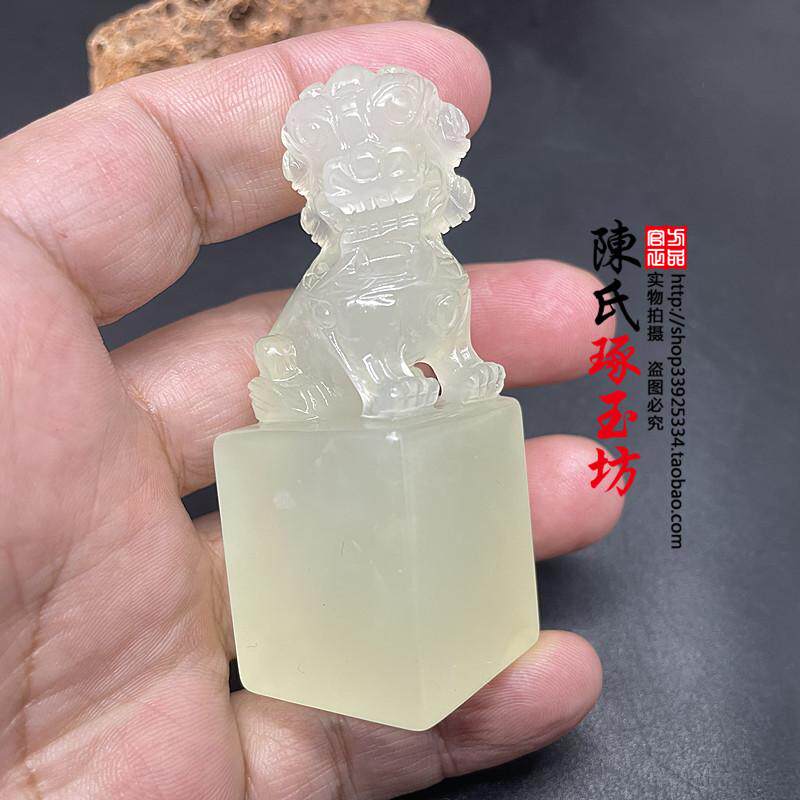 狮子印章摆件把件玉玺皮丘印玉印摆设玄关摆饰篆刻玉佩天然岫玉石