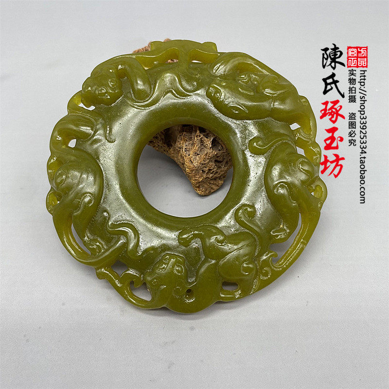 岫玉螭虎玉坠吊坠挂件古风汉服腰挂仿古貔貅玉璧玉佩腰坠摄影道具
