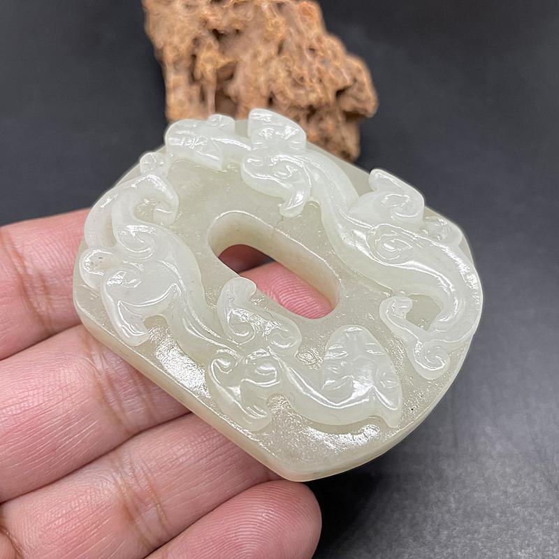 天然真玉老玉和田玉青白玉仿古龙玉佩明清老物件玉石收藏玉坠吊坠
