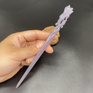 琉璃玉烟灰紫头饰发簪花朵花开富贵玉簪子古风汉服镂空玉兰花簪子