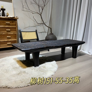 侘寂风黑色实木碳化长寂凳条民宿大厅休闲等服装 凳家用 店鞋