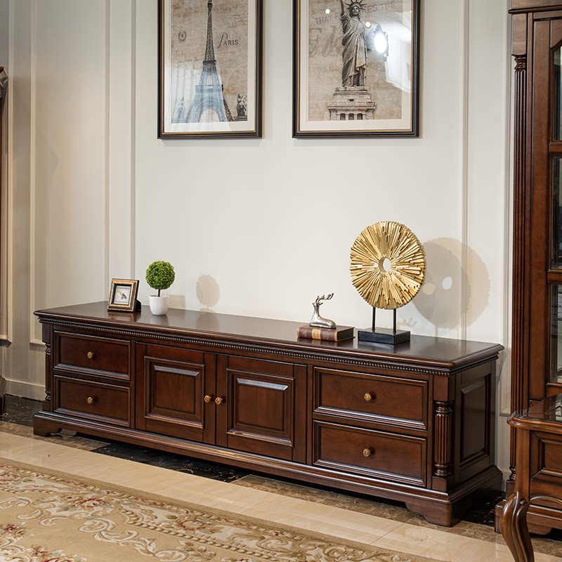 美式胡桃木电视柜茶几组合全实木家具现代简约古典客厅电视机柜