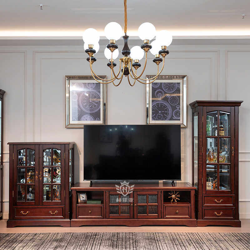 美式实木电视柜单双门酒柜客厅影视墙柜组合地柜复古家用视听柜