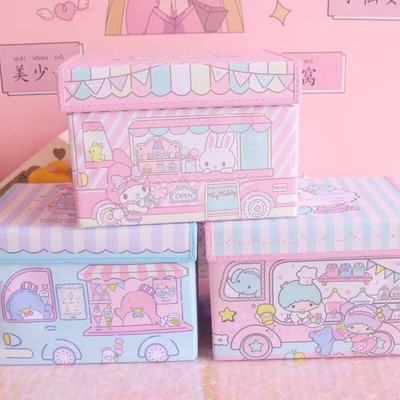 可爱美乐蒂桌面收纳箱带盖软妹学生宿舍归纳杂物篮化妆品折叠箱子