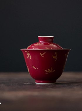 墨己 郎红烫金盖碗 功夫茶具陶瓷仿烫泡茶碗 家用红色国风 主泡碗