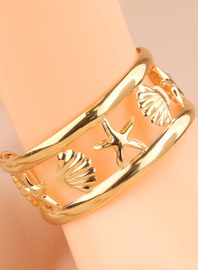轻奢复古金色贝壳海星开口手镯