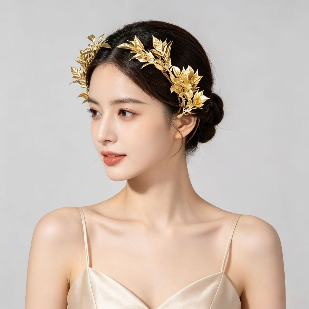 笑明复古巴洛克金色树叶新娘发箍