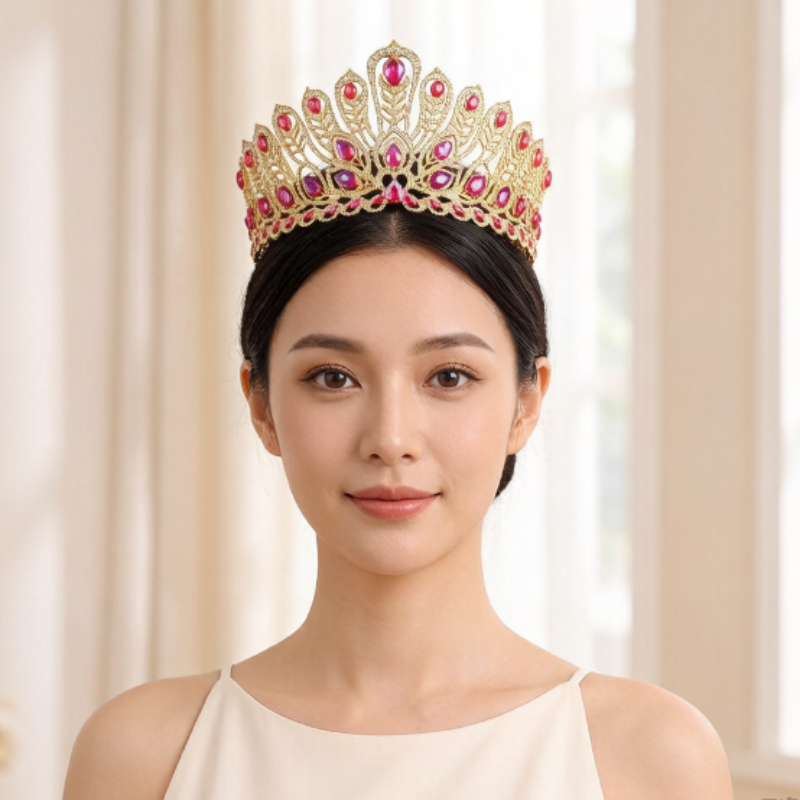 巴洛克水钻孔雀羽毛新娘发冠
