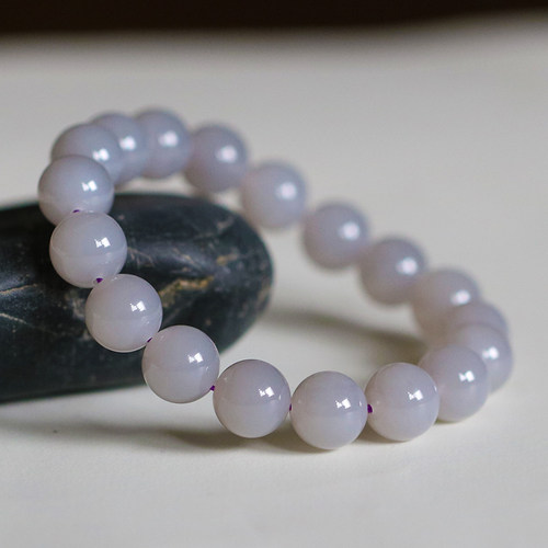 桃蹊手链手串圆珠烟紫天然和田玉