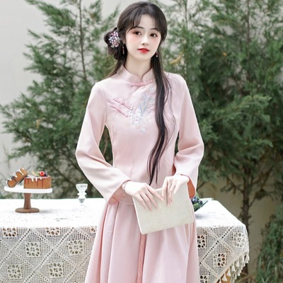 民国复古刺绣唐装日常茶服套装
