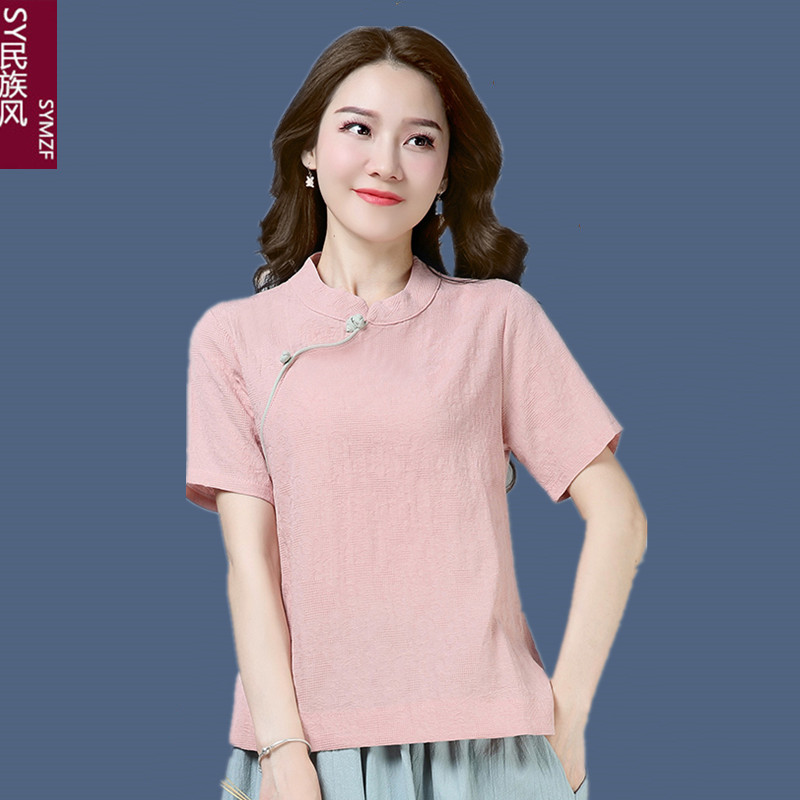 棉麻衬衫上衣改良旗袍唐装女茶服