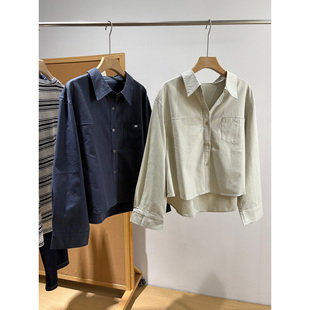 很舒服的天丝棉前短后长短宽轮廓型显瘦polo翻领长袖衬衫式薄外套