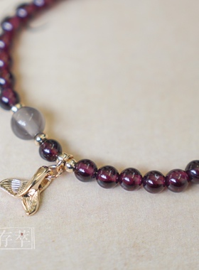 存萃饰品原创手工天然玫红石榴石白色玉髓14k包金鱼手链串珠单圈