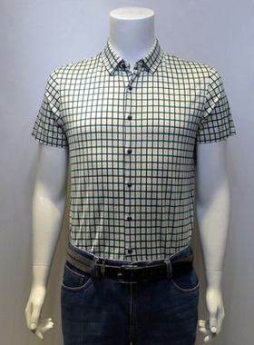 金利来男士桑蚕丝格子衬衫短袖翻领商务夏季透气KD00129-F1201-44