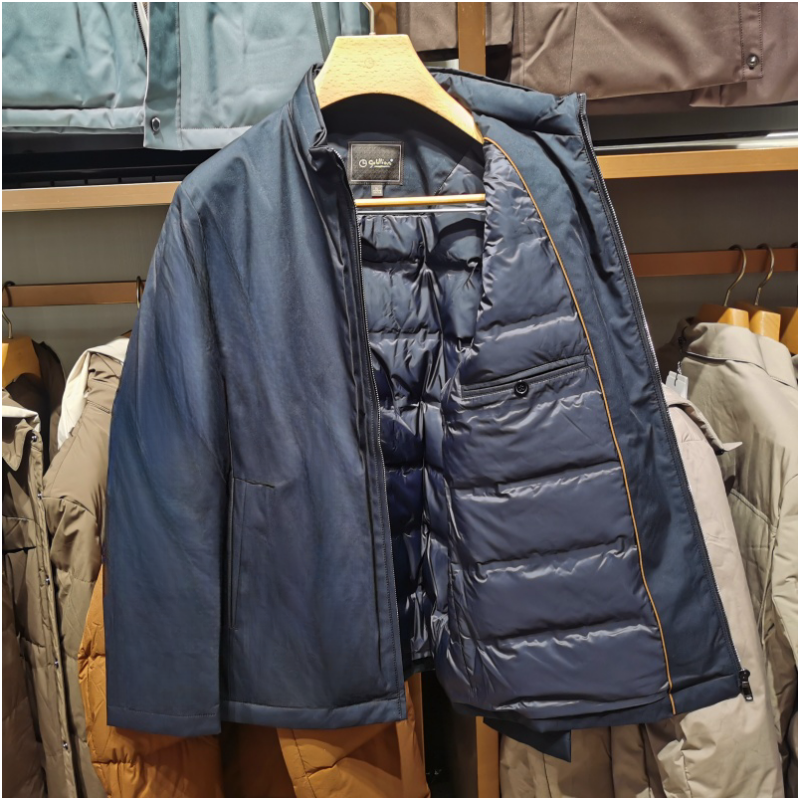 金利来男装羽绒服立领纯藏蓝色男士白鹅绒薄款外套MDS22162005-95