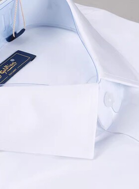 金利来商务男装春季修身棉混纺上班纯白色长袖衬衫MSL22211730-00