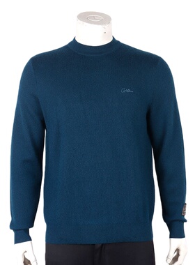 金利来男士圆领纯羊绒毛衣深蓝色保暖商务针织衫MRM22241727-54