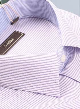 金利来条纹短袖衬衫夏季新款商务男士衬衣紫色MSS20152007-26