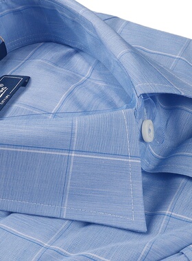 金利来男士格子衬衫商务休闲翻领短袖衬衣蓝色MCS21121502-25