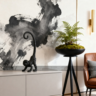 黑色长尾猴小猴动物卡通可爱树脂工艺品摆件家居样板间装饰品