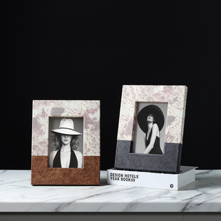 仿马毛皮革拼色拼接相框相架画框摆台摆件床头柜书桌电视柜装饰品