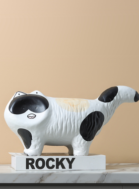 抽象卡通彩绘手绘猫咪陶瓷摆件儿童房电视柜展示柜玄关柜软装饰品