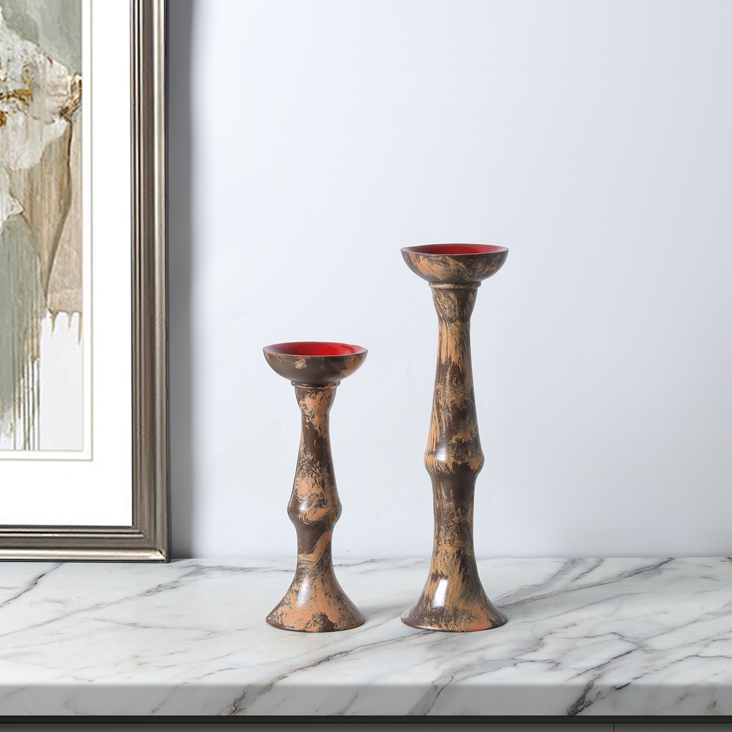 新中式中古侘寂油画手绘树脂烛台蜡烛摆件餐桌床头柜书桌茶几饰品