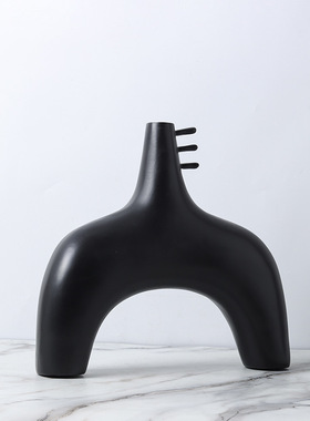 现北欧极简黑色几何树脂装饰花花插花器摆件家居样板间装饰品
