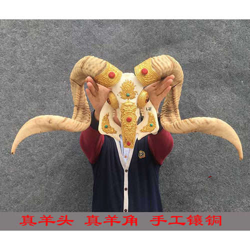 藏式包铜羊头骨标本工艺品 镶铜牛头羊头家居装饰品挂件 - 封面