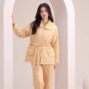 安杜拉睡衣特价冬季女士轻羽绒夹棉加厚保暖简约可外穿家居服套装