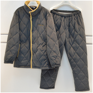 精雅男士睡衣2025冬季雅舒棉绒三层夹棉休闲立领领可外穿家居服套