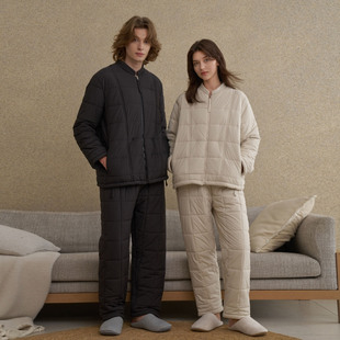 创五季 防风轻羽绒棉夹棉加厚保暖高级简约家居服 情侣睡衣男女冬季