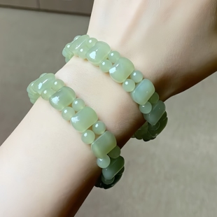 天然和田玉手牌男女款手串晴水和田玉手链平安牌手镯玉石青白玉