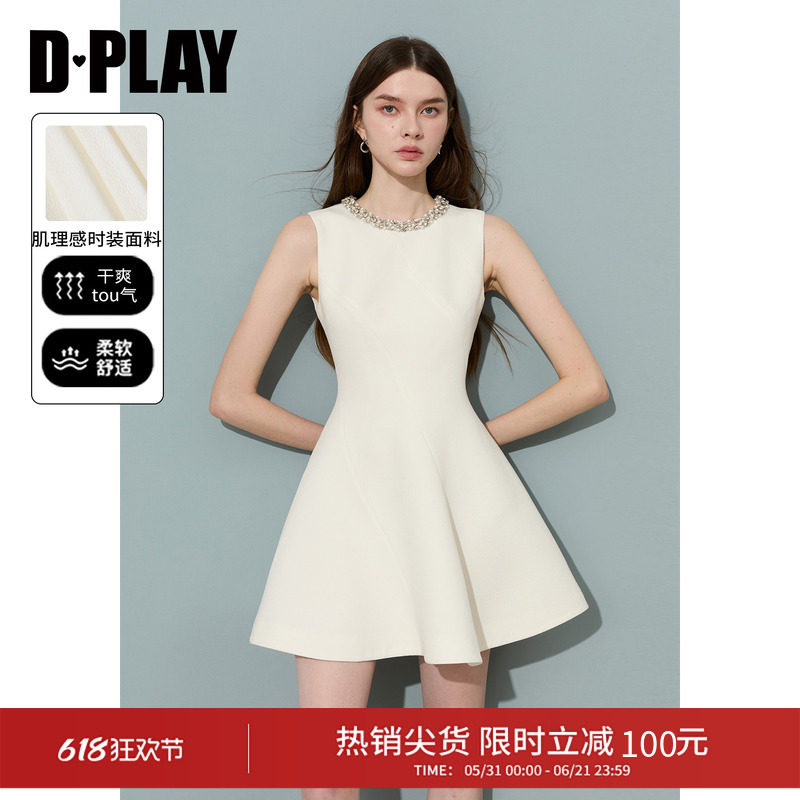 DPLAY【千金礼服】白色无袖连衣裙气质短裙2026年夏季领证小白裙