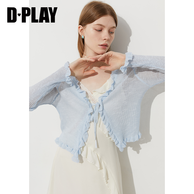 DPLAY拼接木耳边系带开衫